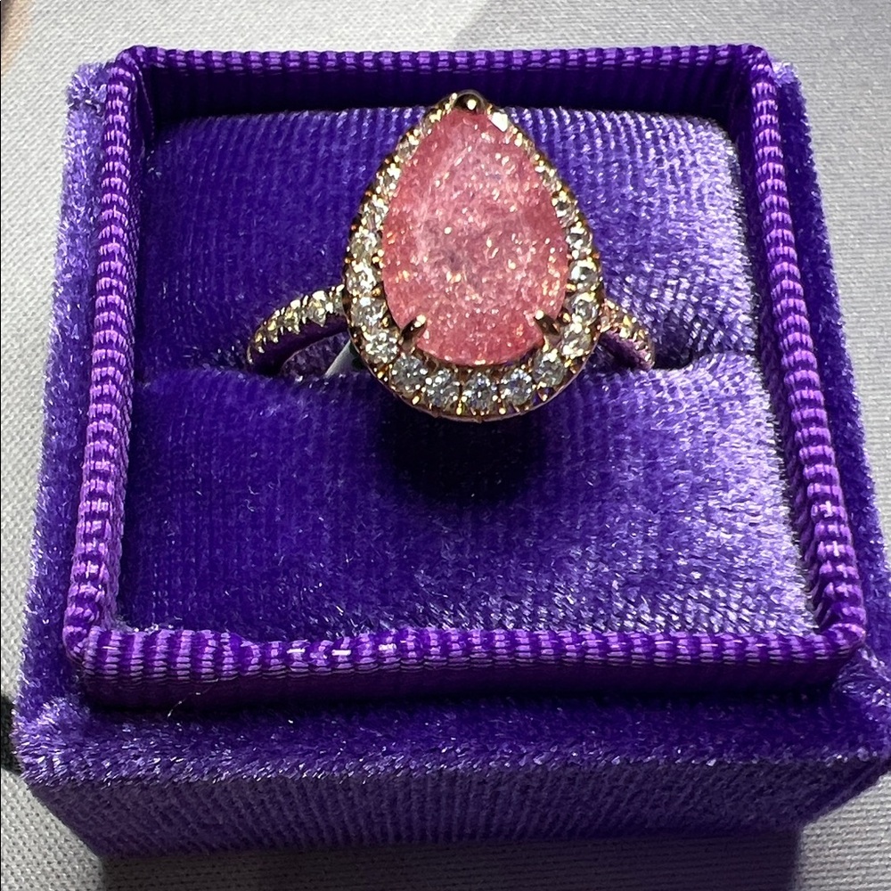 Elegant Pink Teardrop Ring with Silver Accents